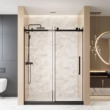 60 "W x 76" H Single Sliding Frameless Shower Door Clear Tempered Glass Black