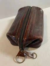 Vintage Bosca Brown Leather Utili-Kit Zip-up Toiletry Shaving Bag
