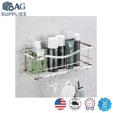 Durable Adhesive Shower Shelf - Rustproof Stainless Steel Organizer with 4 Hooks