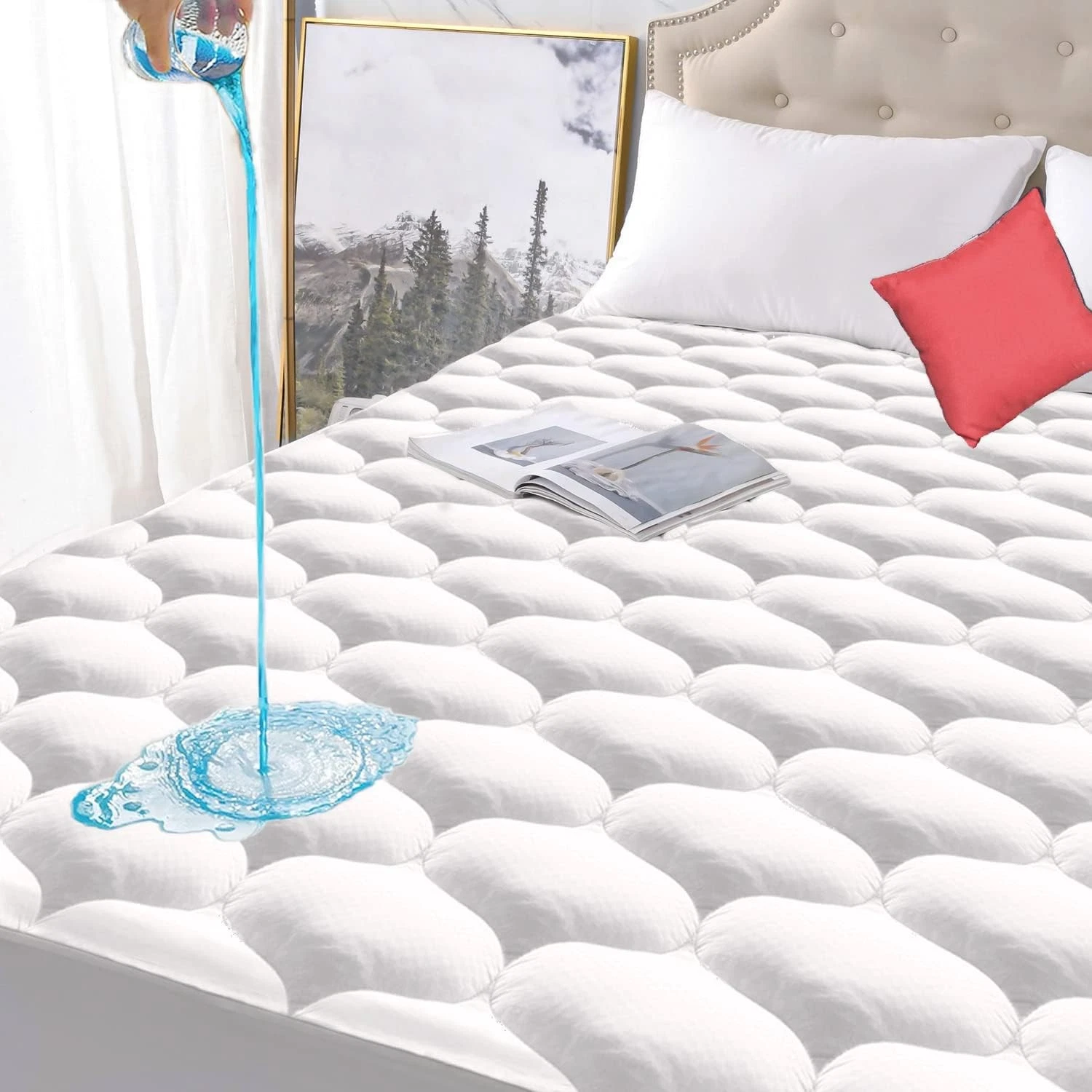 Queen Size Quilted Fitted Waterproof Mattress Pad, Queen, Pad