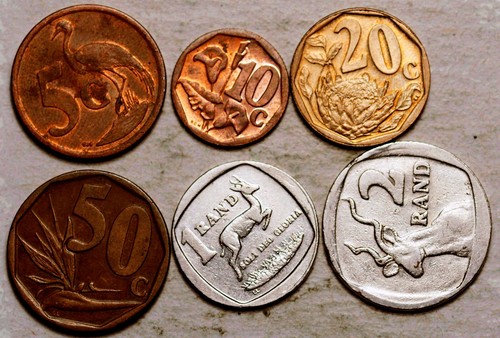 1989-2012 SOUTH AFRICA LOT OF SIX COINS 5-10-20-50 CENTS 1-2 RAND