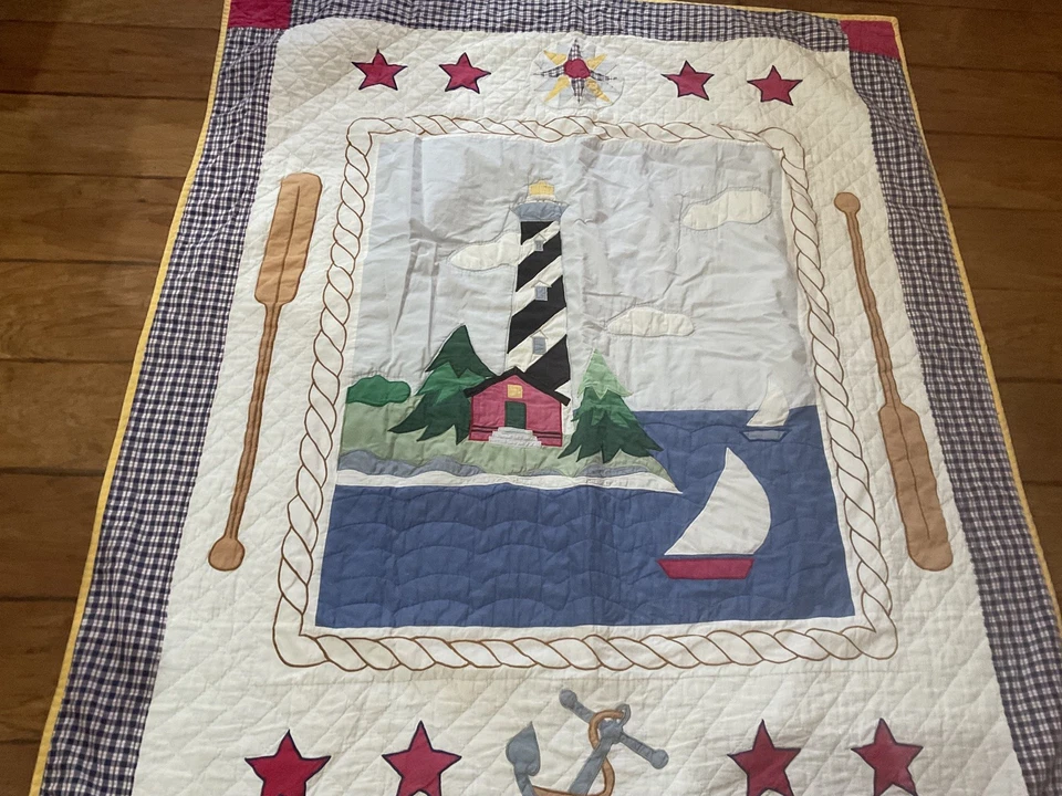 Vintage Handmade Nautical Lighthouse Quilt - Image 2 of 4
