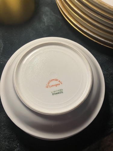 A. LANTERNIER LIMOGES GOLD RIM WITH GRAPE LEAF / IVY PLATES, DEMITASSES, & MORE! - Picture 14 of 24