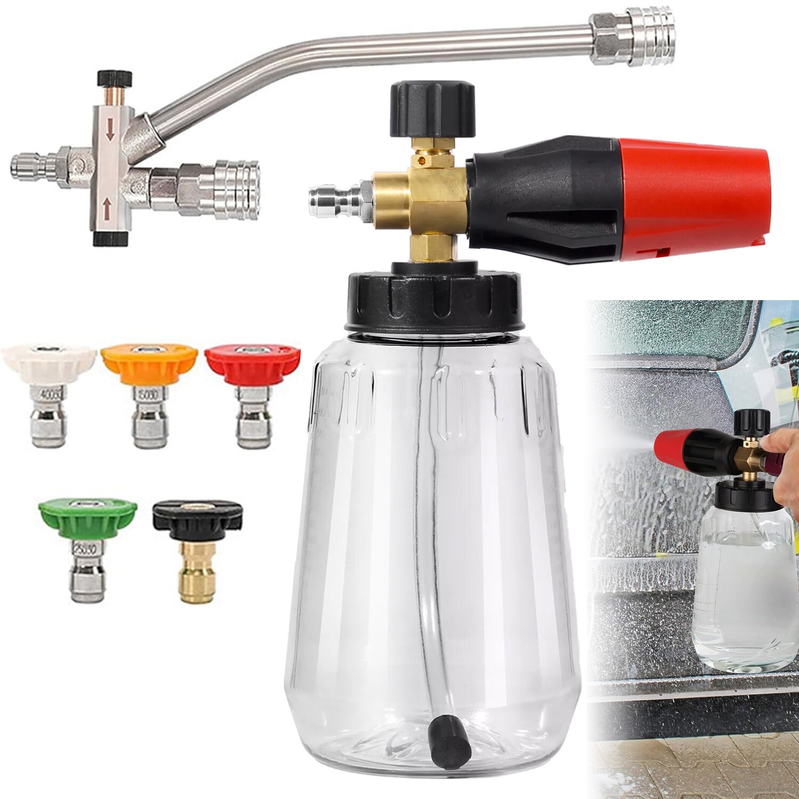 1/4 Inch Pressure Washer Foam Cannon with Dual-Connector Double Tip Attachment