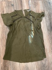 Olive Green Strapless Top Lace Trim Corset Style Boho Cottage Core Vintage