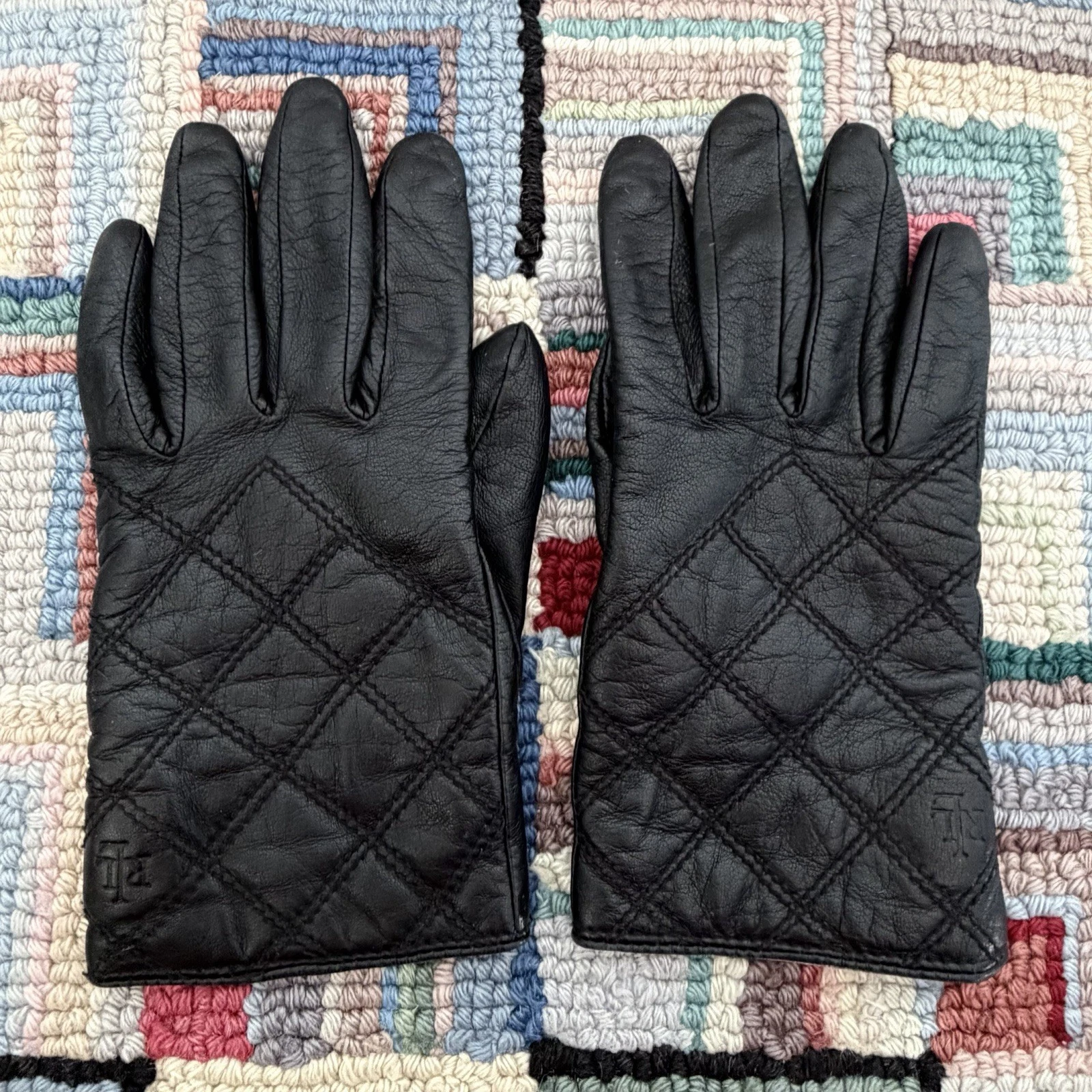 Ralph Lauren Quilted Leather Driving Gloves Women's Large Black Lined