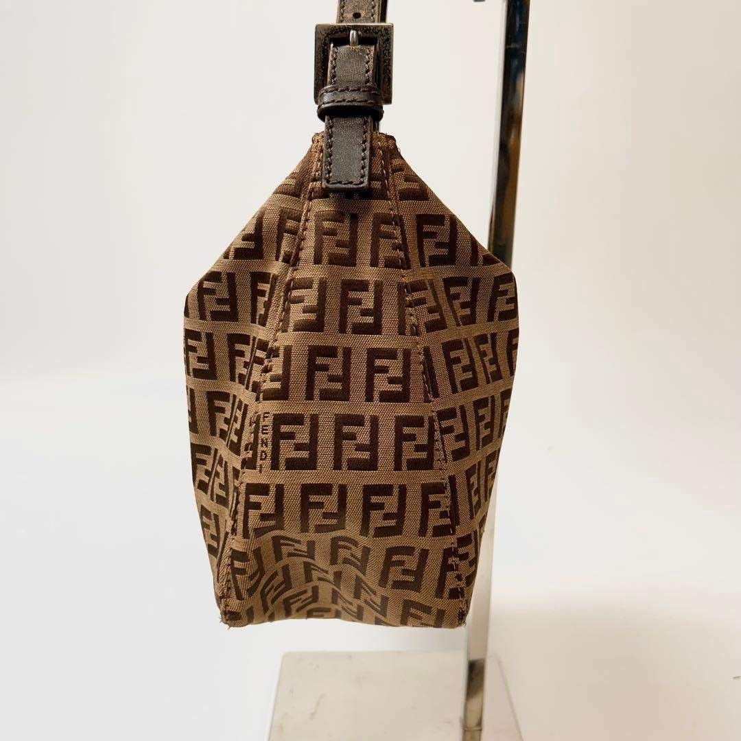FENDI Zucchino Canvas One-Shoulder Bag Brown Authentic