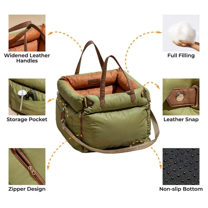 Pet Outing Luxury Faux Leather Dog Car Seat Waterproof Dog Beds Kennel Pet