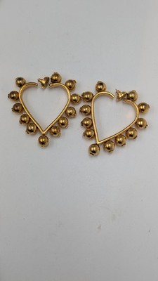 Oscar De La Renta Gold Tone Studded Heart Large Earrings