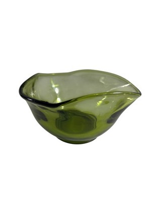Vintage Indiana Glass Avocado Green Dip Bowl Wavy Candy Dish Salsa