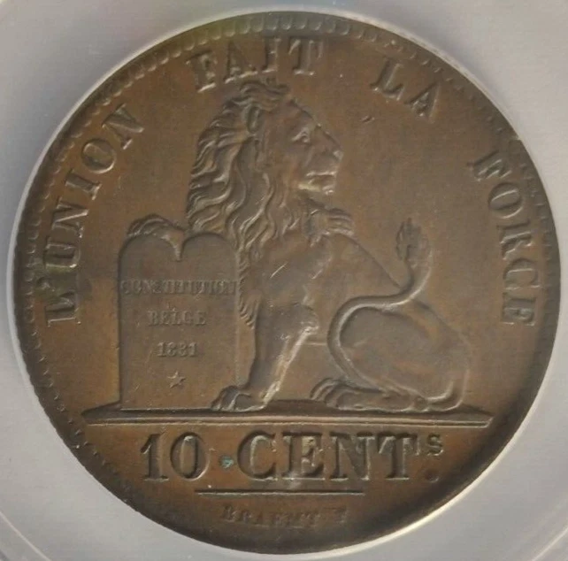 1832 BELGIUM 10 CENTIMES LEOPOLD I BETTER DATE Certified AU 53 Details ANACS 3A - Image 4 of 4