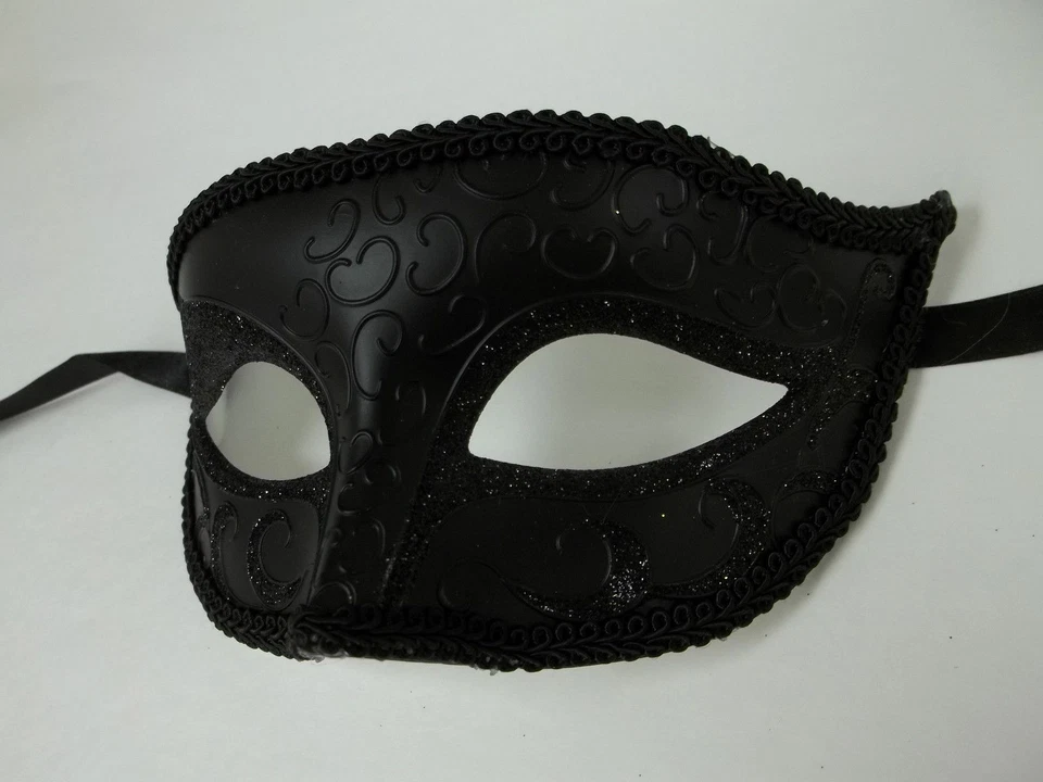 Black Venetian Men Elegant Masquerade Halloween New Years Mardi Gras  Prom Mask - Image 4 of 4