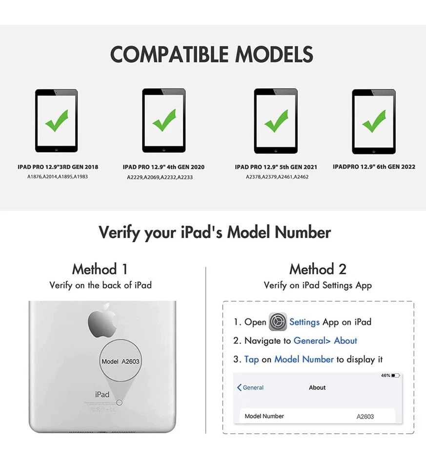 Keyboard Case 12.9" Compatible with iPad (6th Generation 2022) 5th, 3rd, 4th Bac - Image 2 of 4