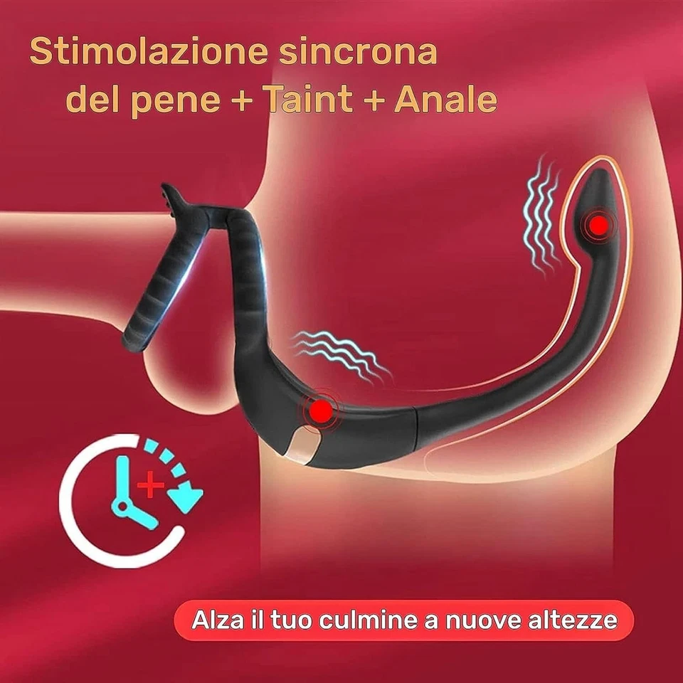 Dildo per prostata con anello fallico pene vibrante in silicone vibratore anale - Immagine 3 di 4