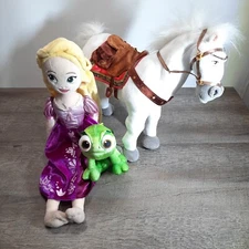 Disney Store 18" Plush Rapunzel, Pascal & Maximums Horse Tangled Doll Plush Lot