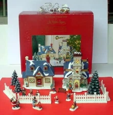 St Nicholas Square Starter Set Christmas Village Lighted 21 Pieces + Extras