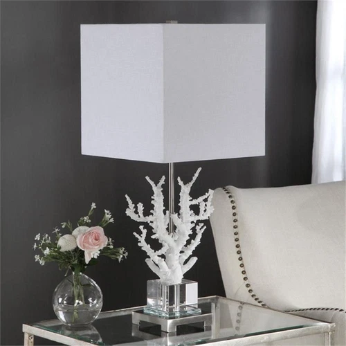 Uttermost Corallo Crystal Resin Iron and Fabric Table Lamp in White Coral - Picture 7 of 8