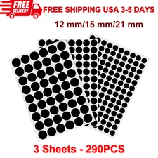 3 Sheets 290PCS Screw Hole Cover Stickers 12 mm/15 mm/21 mm Black Screw Covers