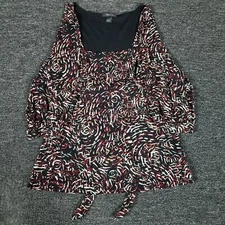 Style & Co Top Womens Large Multicolor Boho 3/4 Sleeve Square Neck Nylon Blouse