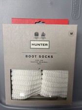 Womens HUNTER cable cuff half cardigan Boot Socks sz med White  A8