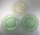 Hazel Atlas Florentine Dinner Plates 10” Lot Of 3 Green And Yellow, Vintage.