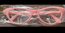 RHINESTONE COSTUME EYE GLASSES RETRO LOOK-1950'S PINK FRAME UV400-ADULT- NIP