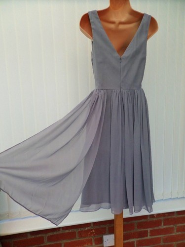 ELIZA J SILVER GREY SHEER PLEAT CHIFFON 50'S FLARE SCARF MIDI DRESS 10 £139 ONCE - Picture 13 of 14
