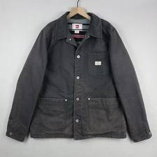 Quiksilver Chore Coat Mens XL Gray Blanket Flannel Lined Button Up Pockets Heavy