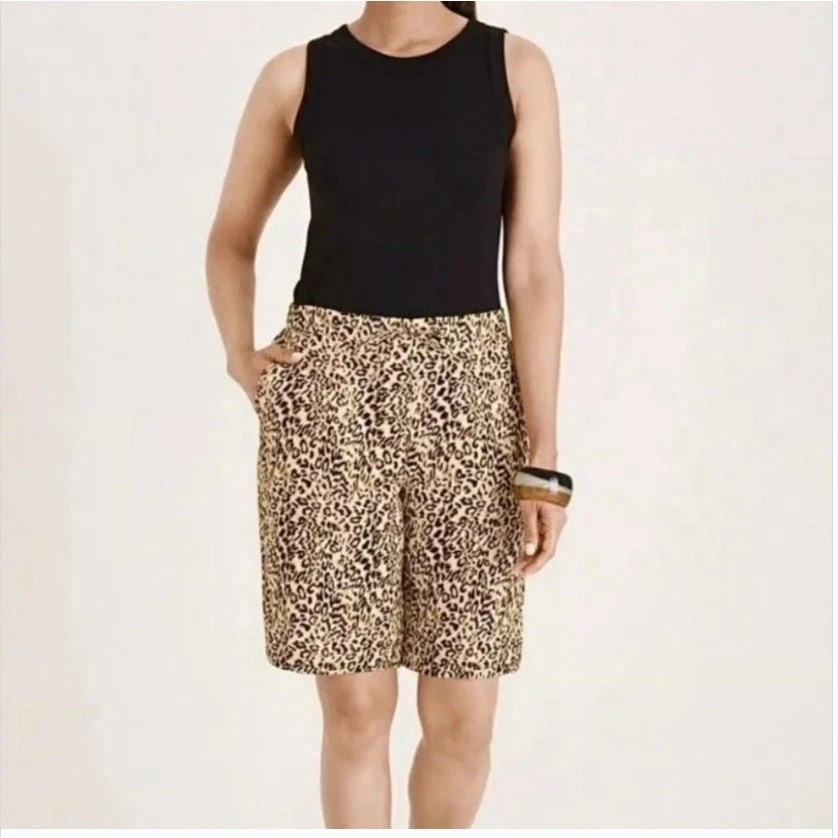 Chico's Animal Print Linen Pull On Shorts Pockets Drawstring Stretchy 2.5 (14)
