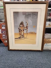Larry Fodor Lithograph 30x37 American Indian Cheif #93 of 150 Art- Framed Signed