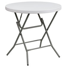 Flash Furniture 32" Round Plastic Folding Table in Granite White
