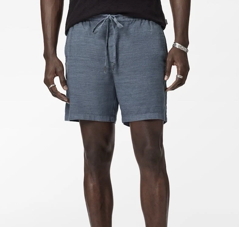 NWT John Varvatos Linen Shorts 38 Blue 6" Men's Daryl Casual Drawstring Summer