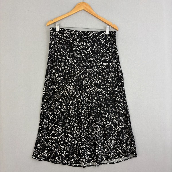 Sussan Skirt Womens 14 Black White Midi Animal Print Leopard Pull On Casual Work