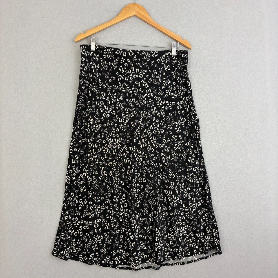 Sussan Skirt Womens 14 Black White Midi Animal Print Leopard Pull On Casual Work