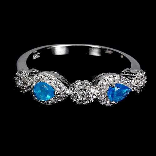 925 Sterling Silver Ring Pear Blue Opal 4x3mm Natural Gemstone Jewelry Size 7