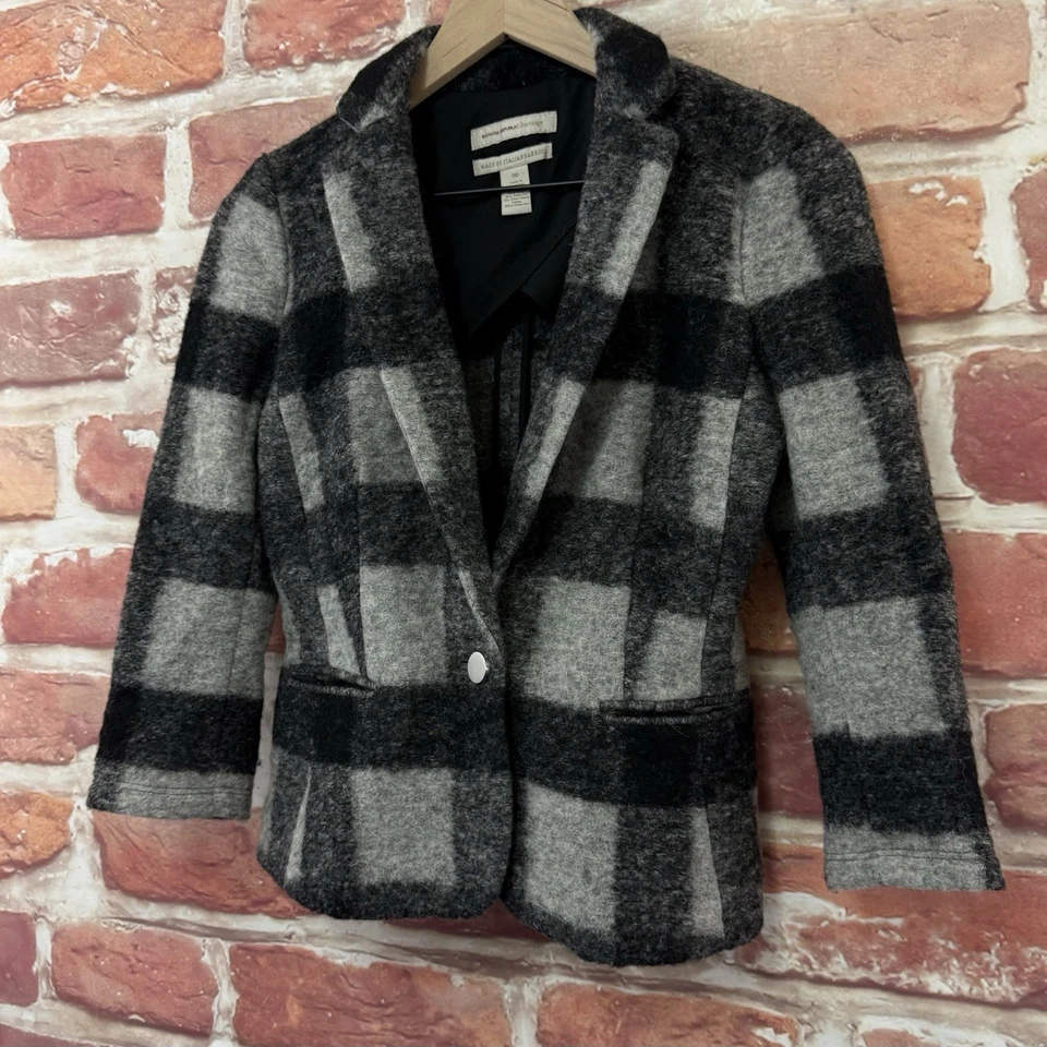 Blazer Banana Republic para mujer 00 multicolor mezcla de lana chaqueta a cuadros búfalo Foto 3 de 4