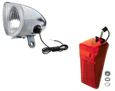 bike dynamo light set 6V bulb : chrome front + rear lamp with reflector vintage 