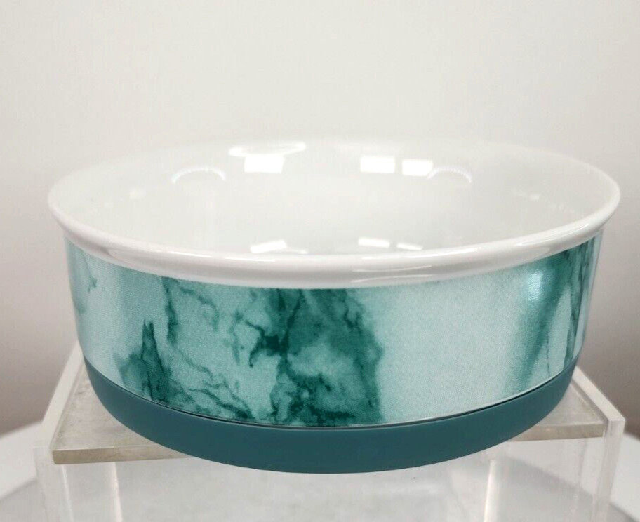 Bone Dry 6"R x 2"D Green white inside Skid Proof Bottom Food Water Pet Dog Bowl