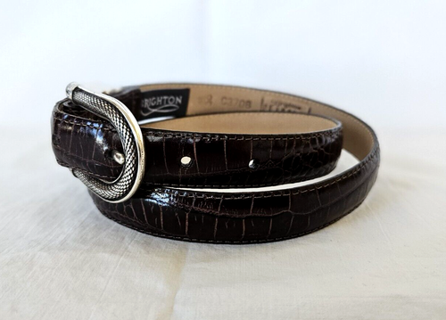 Cintura donna Brighton M 30 pelle marrone pelle di serpente fibbia argento goffrata C3903 - Foto 2 di 9