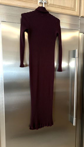MAGGIE SWEET DRESS RIBBED KNIT MIDI PLUM BODYCON DRESS T-NECK SPAIN SZ S - Picture 1 of 6