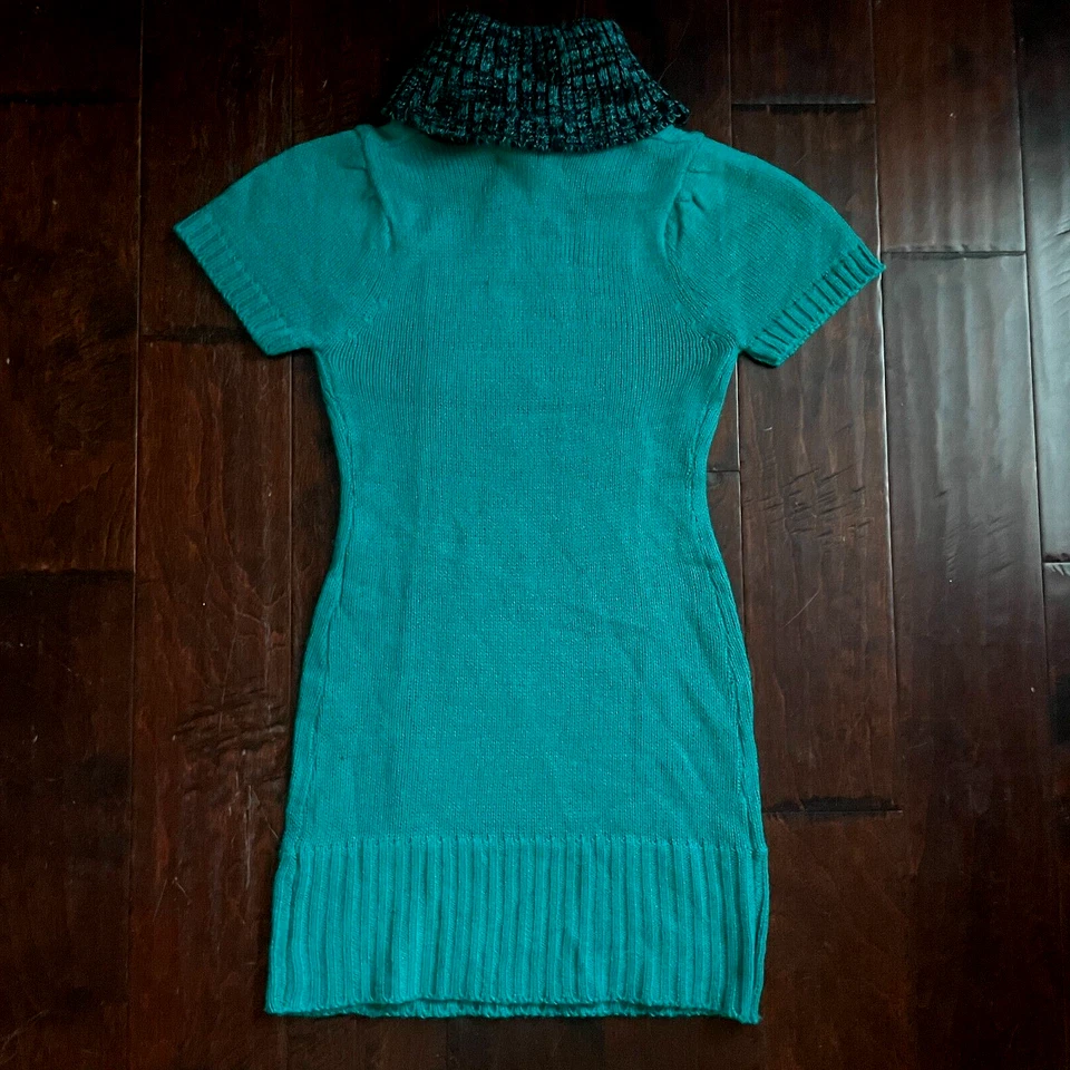 Vestido suéter elástico cuello alto DollHouse Girl talla L grande 14 16 verde y negro Foto 2 de 4
