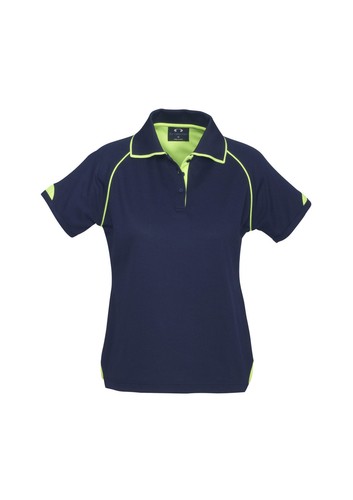 LADIES POLO POLY COTTON WITH HI-VIS FLUORO TRIMS QUICK DRY POLO TOP - Picture 8 of 9