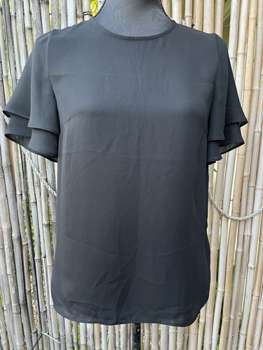 PORTMANS SHEER FLUTTER SLEEVE TOP, BLACK, SIZE 8, NWT, RRP $69.95