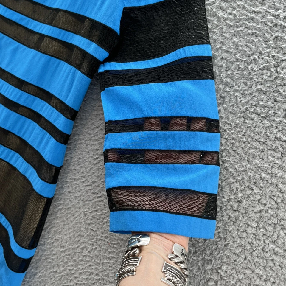 Vestido Robert Rodriguez Mujer 6 Azul Negro Seda Rayas Malla Transparente Fiesta Mini Foto 4 de 4