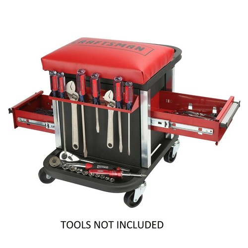 CRAFTSMAN ROLLING PORTABLE 2 DRAWER TOOL CHEST STORAGE BOX GLIDER SEAT STOOL NEW