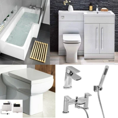 Complete Bathroom Suite L Shape Shower Bath Vanity Unit L shape Whirlpool