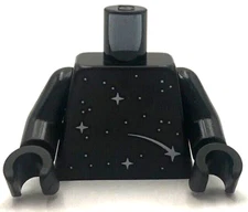 Lego New Black Minifigure Torso Sparkles Stars Comet Earth Moon Space Pattern