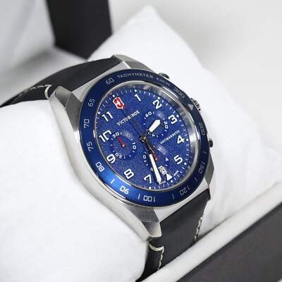 チャメロップス Victorinox Swiss Army Chrono Men's Blue Dial Leather Strap Watch