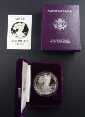 1986-S Proof American Silver Eagle Dollar $1 Box & COA US Mint