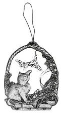 Vintage - CAT & BUTTERFLY WINDCHIME    7x9" Silver Pewter    Beacon Hill / Fetco